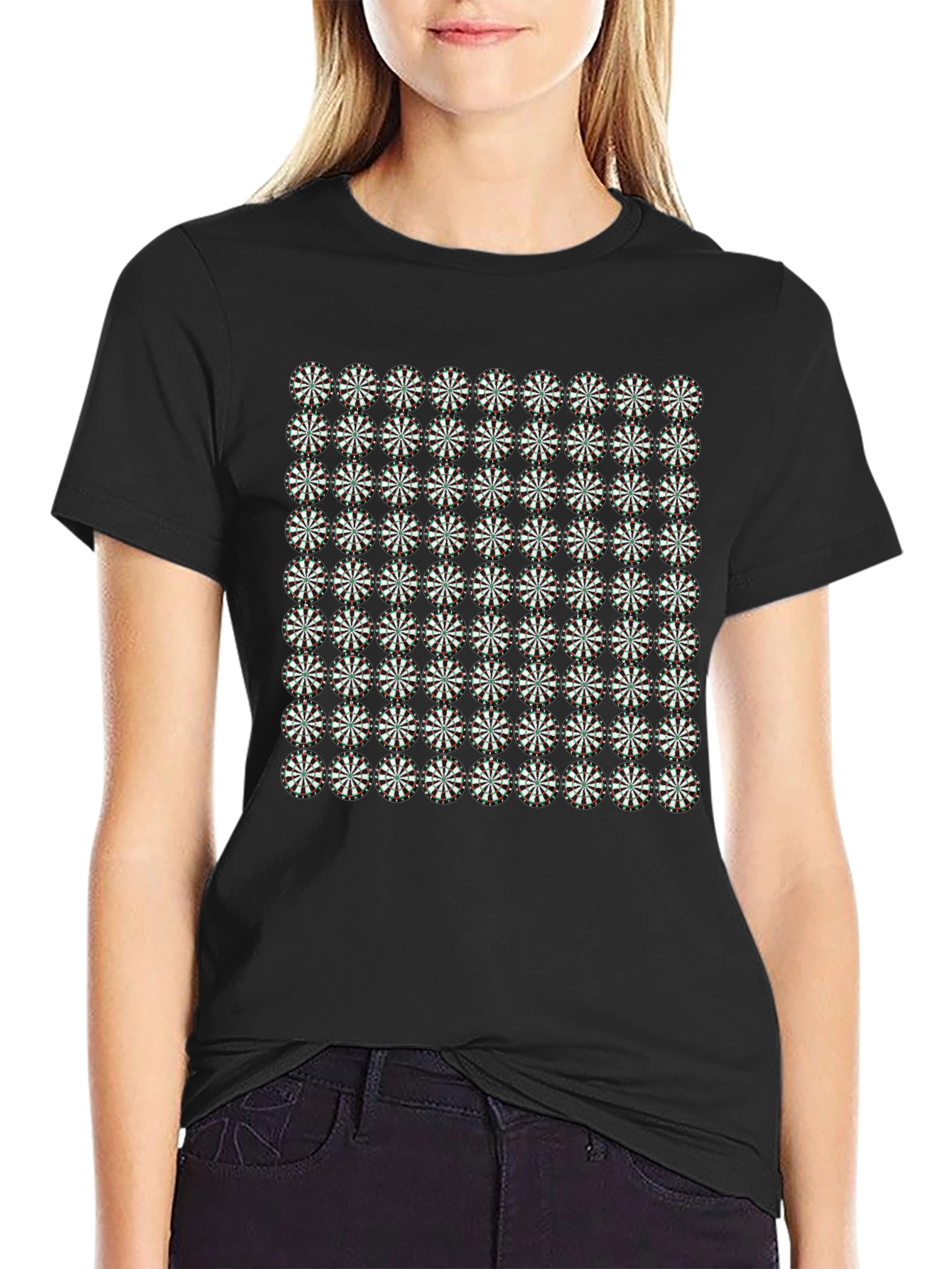 Geometric Floral Pattern Black T-Shirt