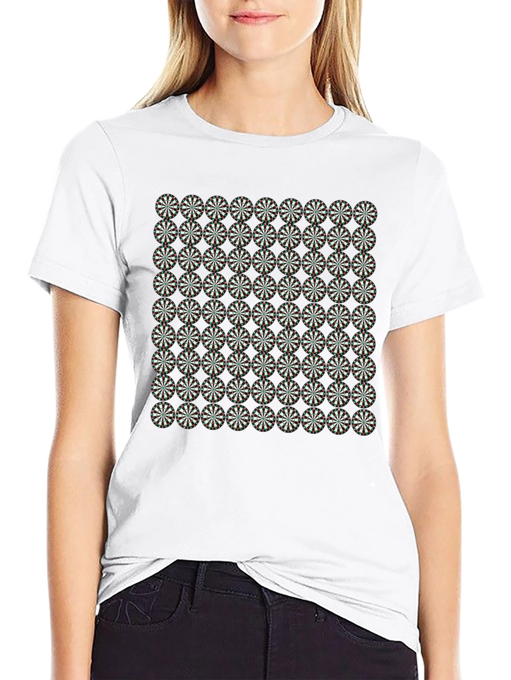 Geometric Floral Pattern Black T-Shirt