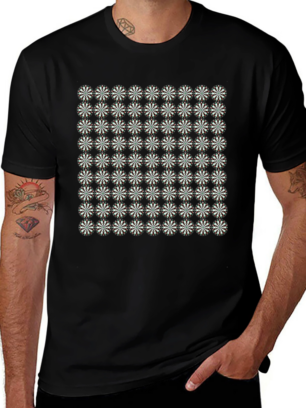 Geometric Floral Pattern Black T-Shirt