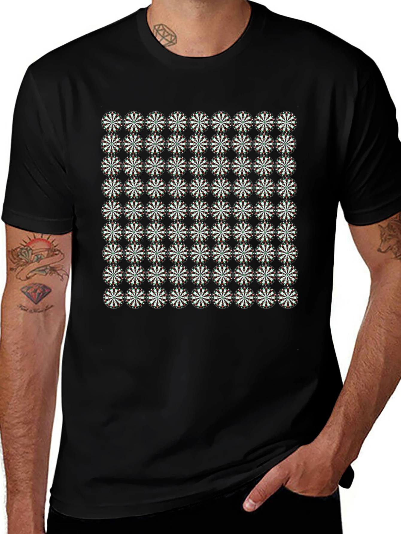 Geometric Floral Pattern Black T-Shirt