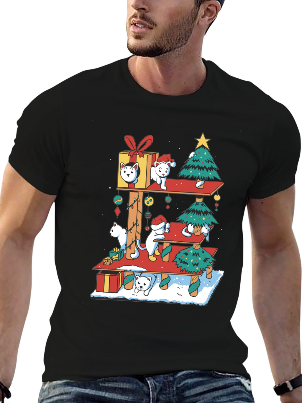 Holiday Cat Tree T-Shirt - Christmas Cats