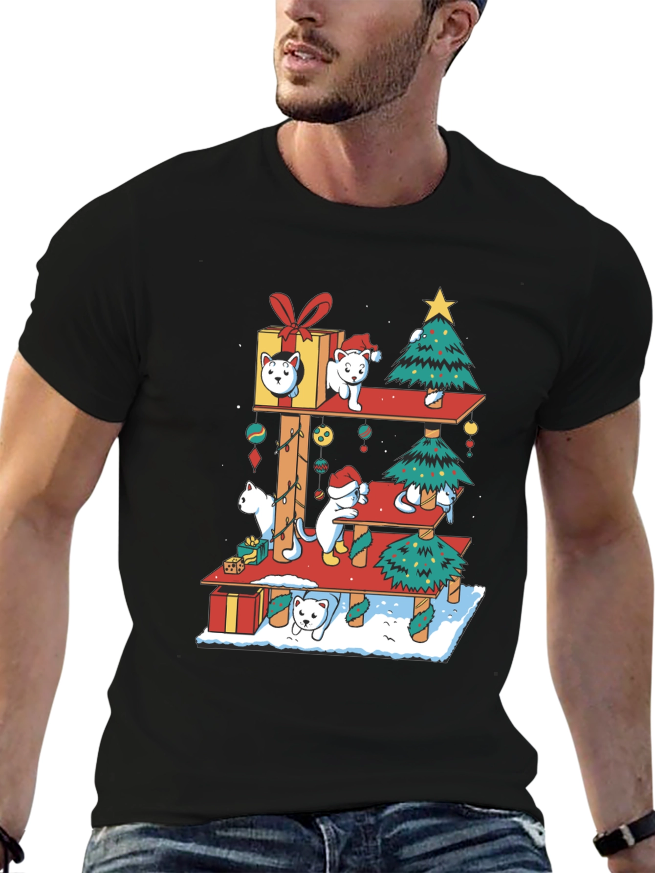 Holiday Cat Tree T-Shirt - Christmas Cats