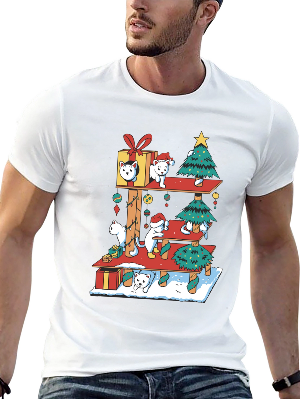 Holiday Cat Tree T-Shirt - Christmas Cats