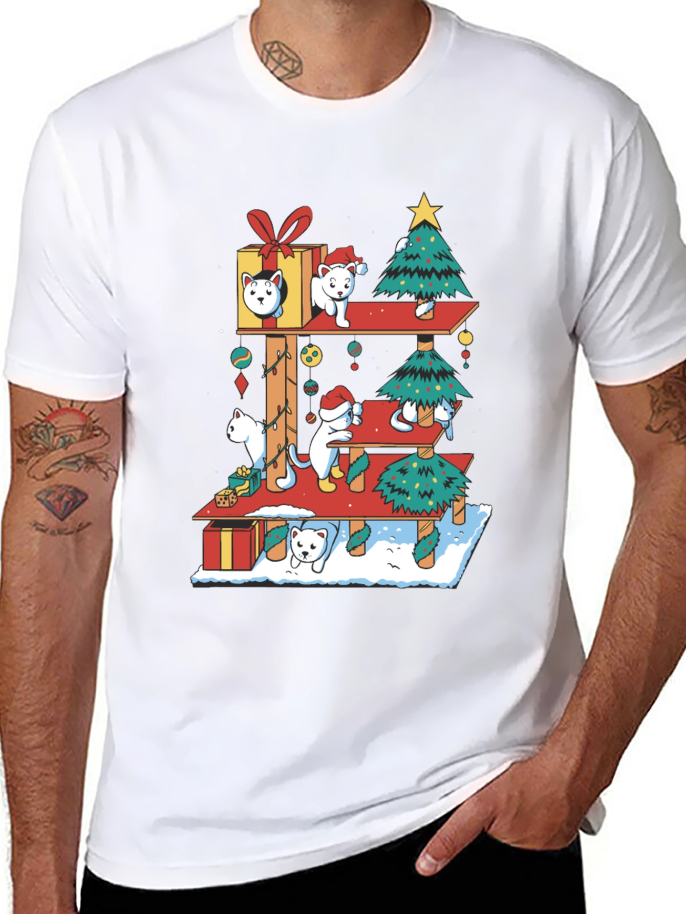 Holiday Cat Tree T-Shirt - Christmas Cats