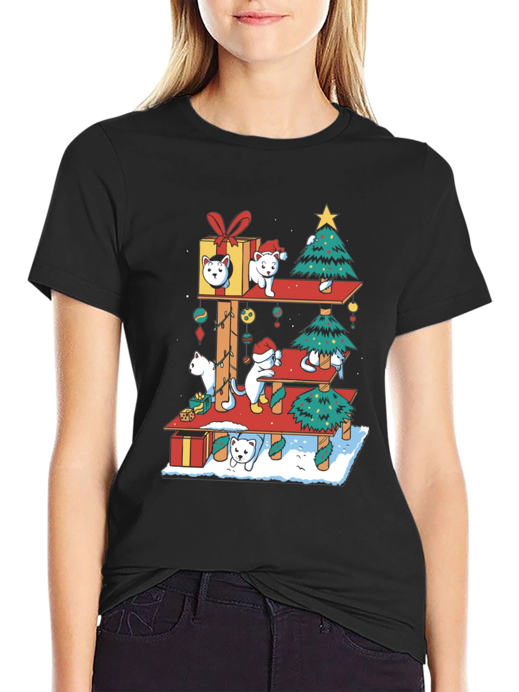 Holiday Cat Tree T-Shirt - Christmas Cats