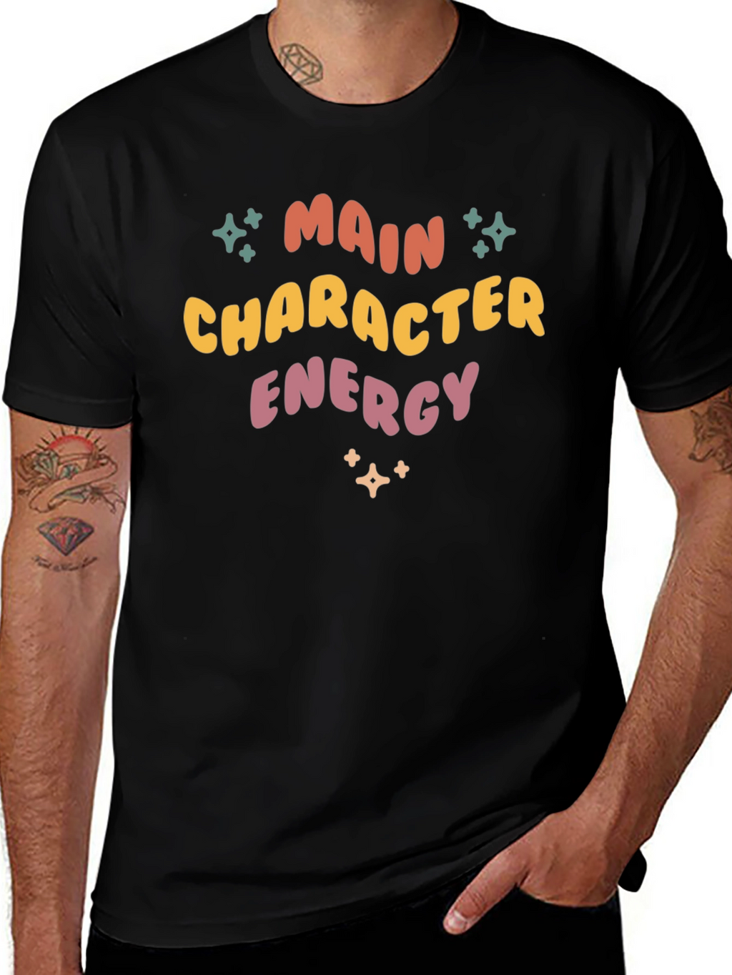 Main Character Energy T-Shirt - Retro Style Black Tee