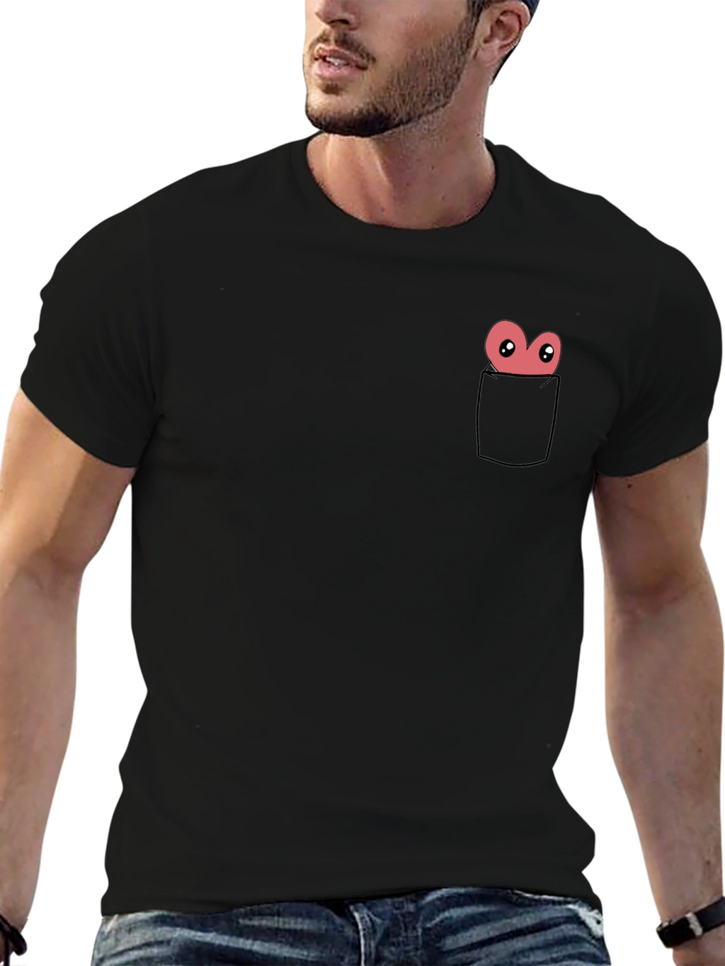 Funny Cartoon Heart Pocket T-Shirt