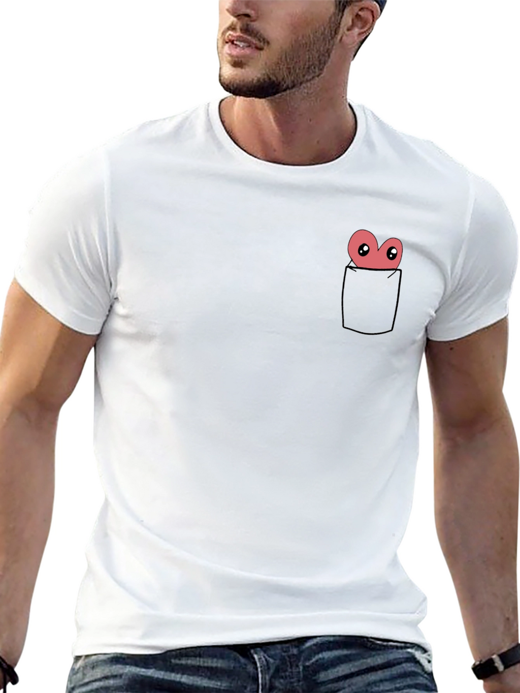 Funny Cartoon Heart Pocket T-Shirt