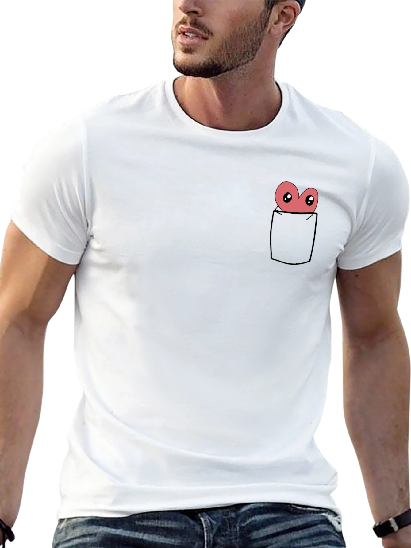 Funny Cartoon Heart Pocket T-Shirt