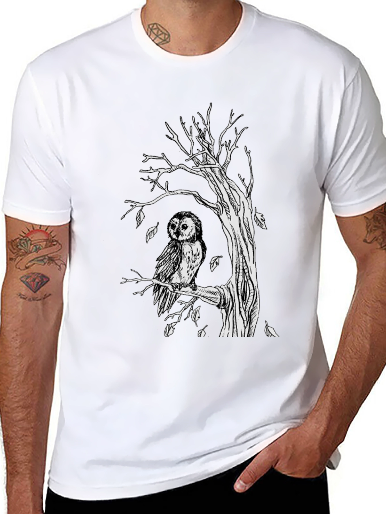 Owl Tree Graphic Tee - Unique Art Design