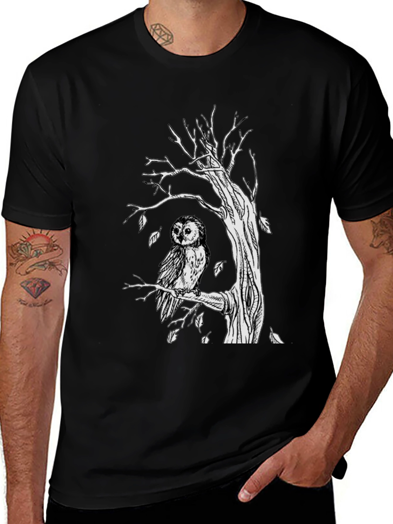 Owl Tree Graphic Tee - Unique Art Design