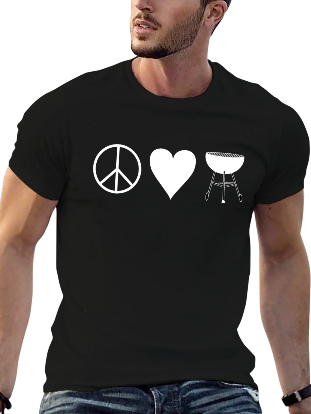 Peace Love BBQ T-Shirt - Black Graphic Tee