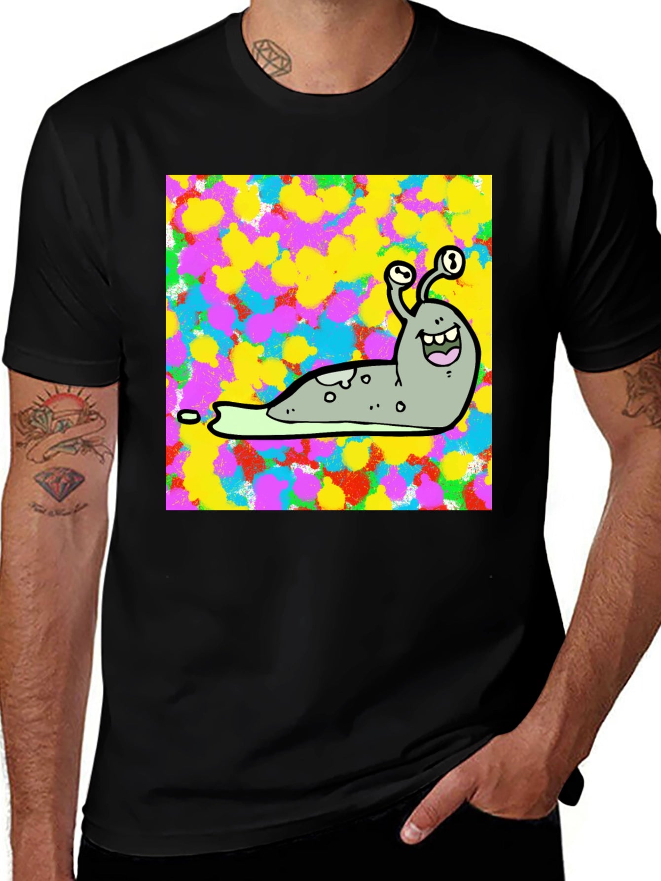 Cartoon Snail Graphic Print Black T-Shirt