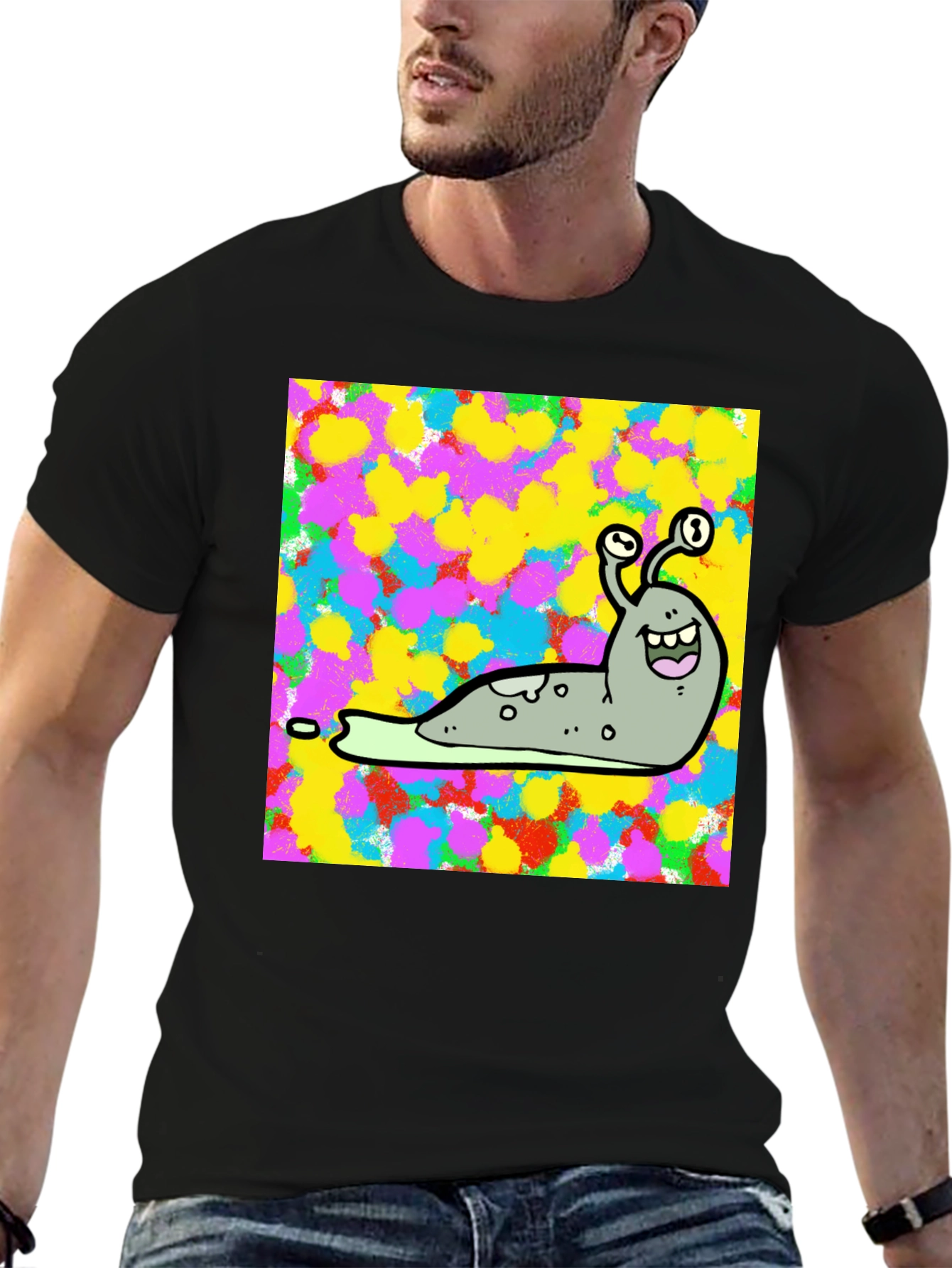 Cartoon Snail Graphic Print Black T-Shirt
