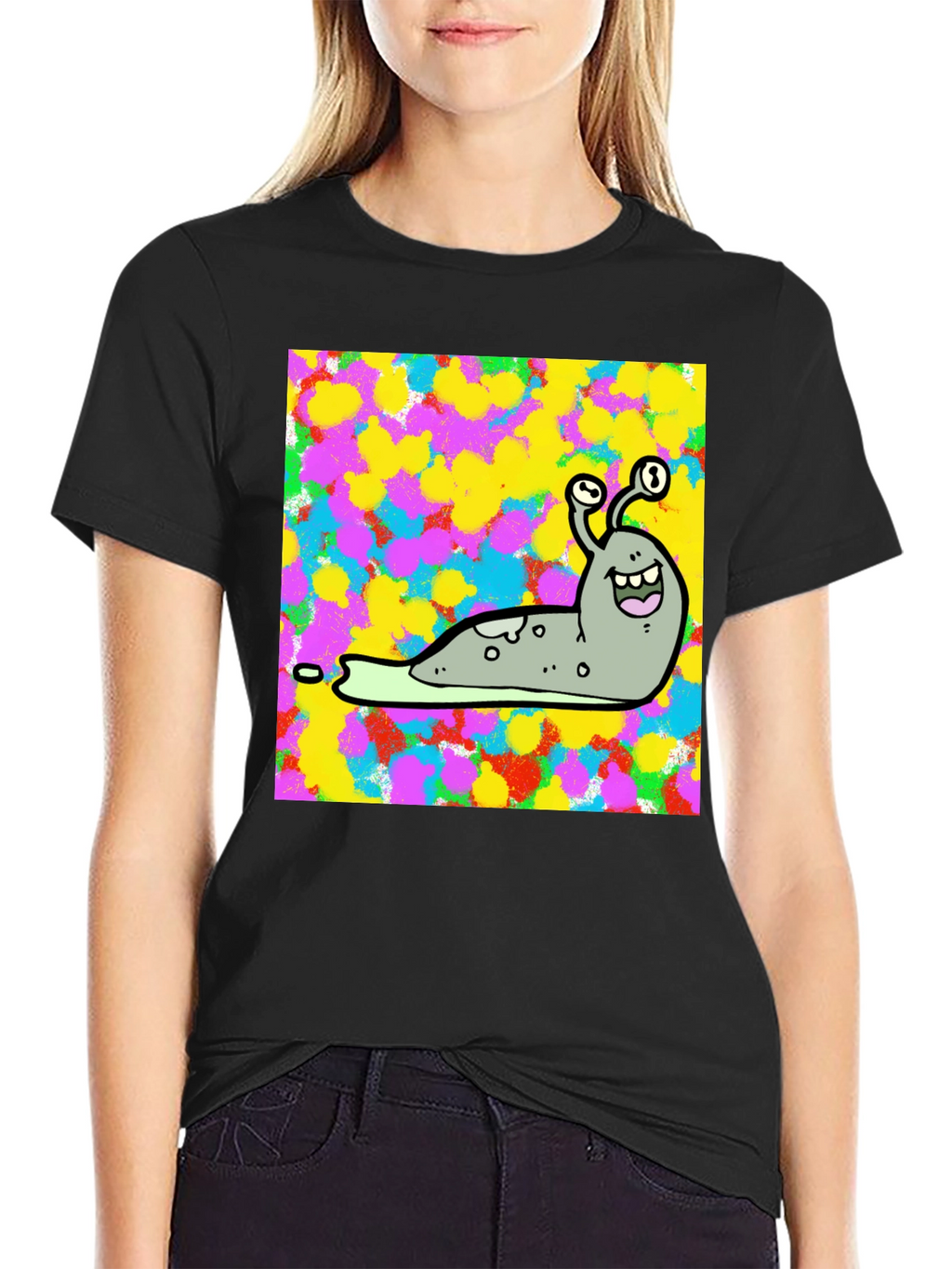 Cartoon Snail Graphic Print Black T-Shirt