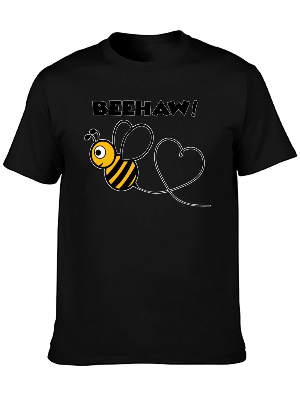 Beehaw! Black T-Shirt with Cartoon Bee Graphic