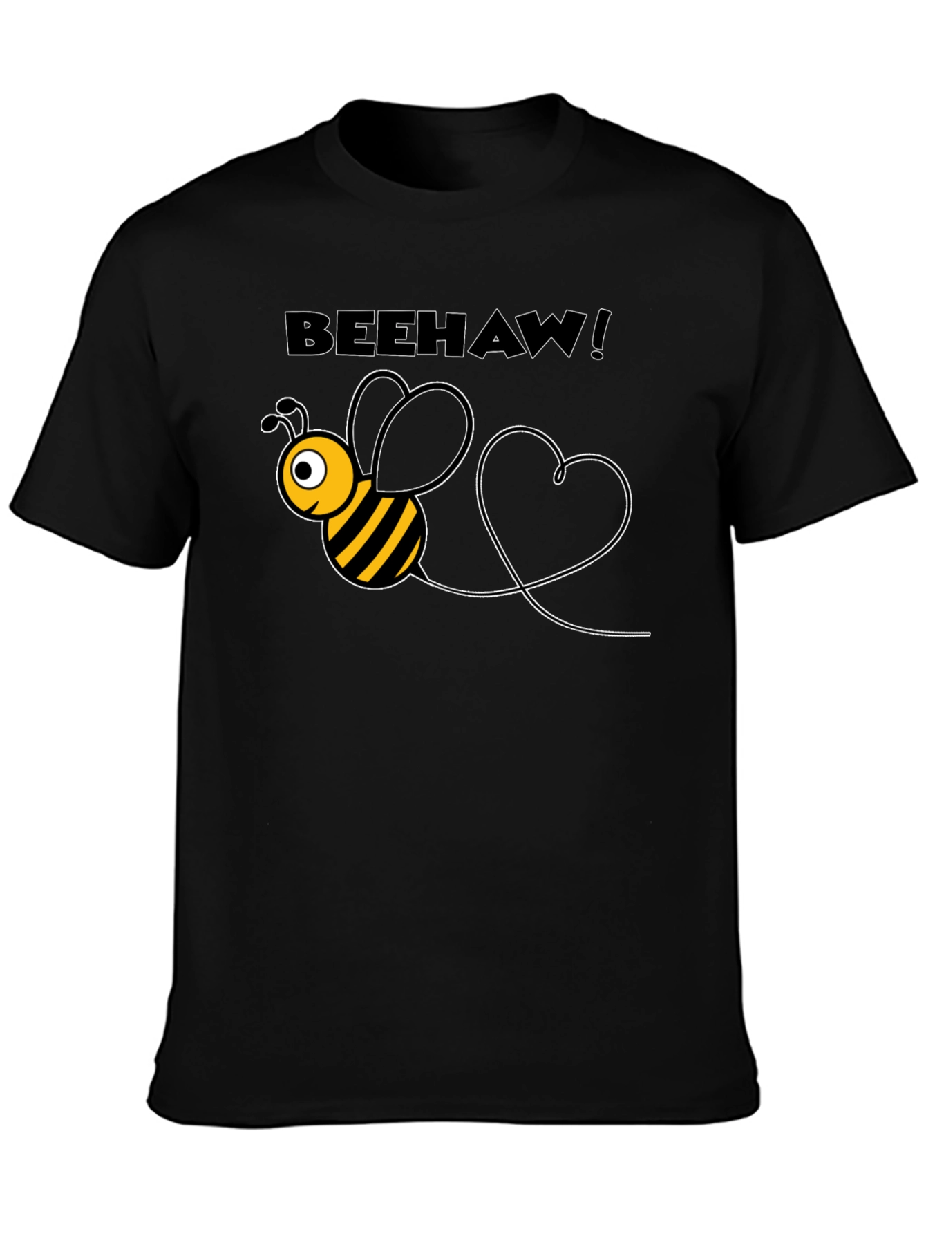 Beehaw! Black T-Shirt with Cartoon Bee Graphic