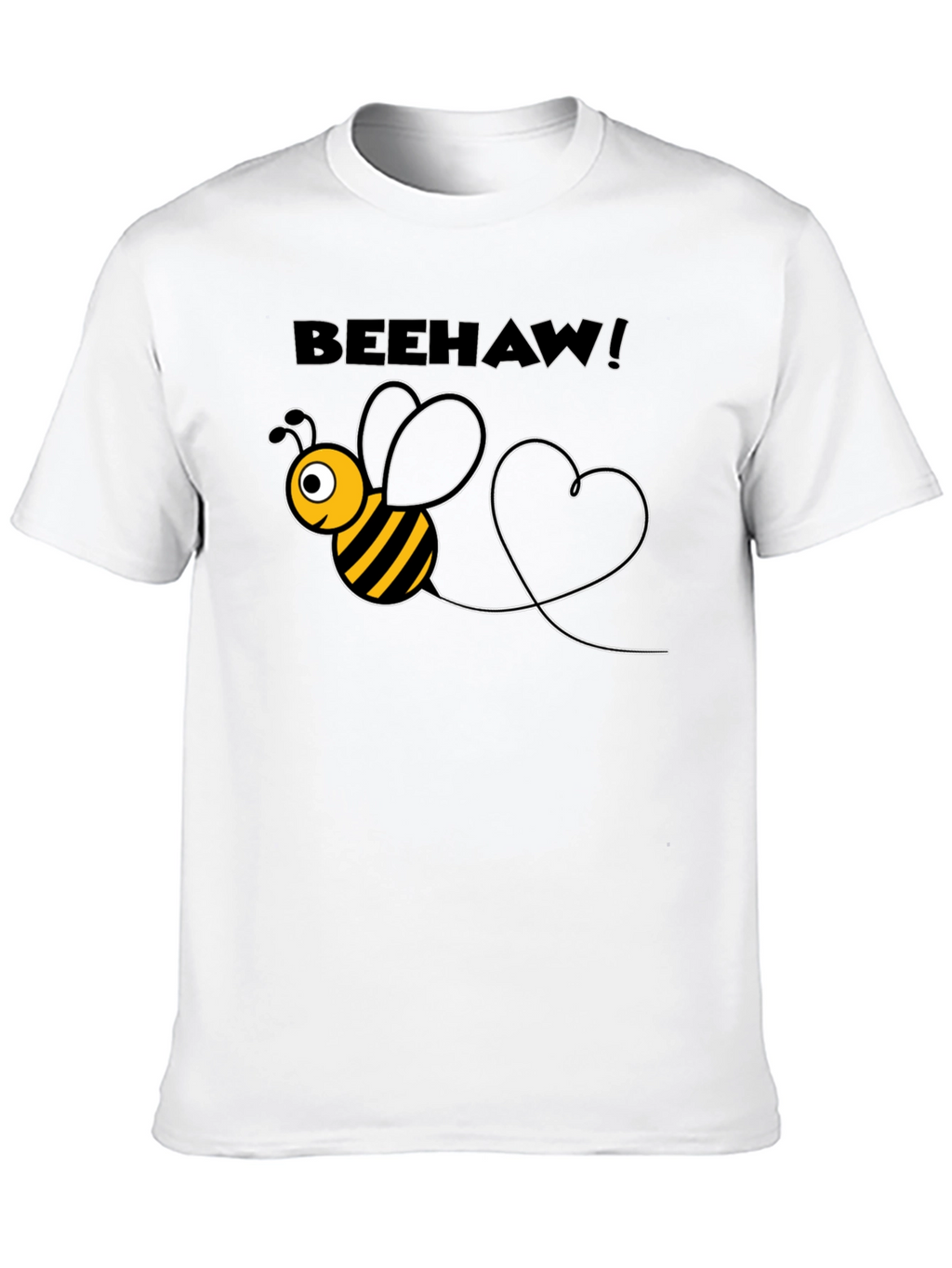 Beehaw! Black T-Shirt with Cartoon Bee Graphic