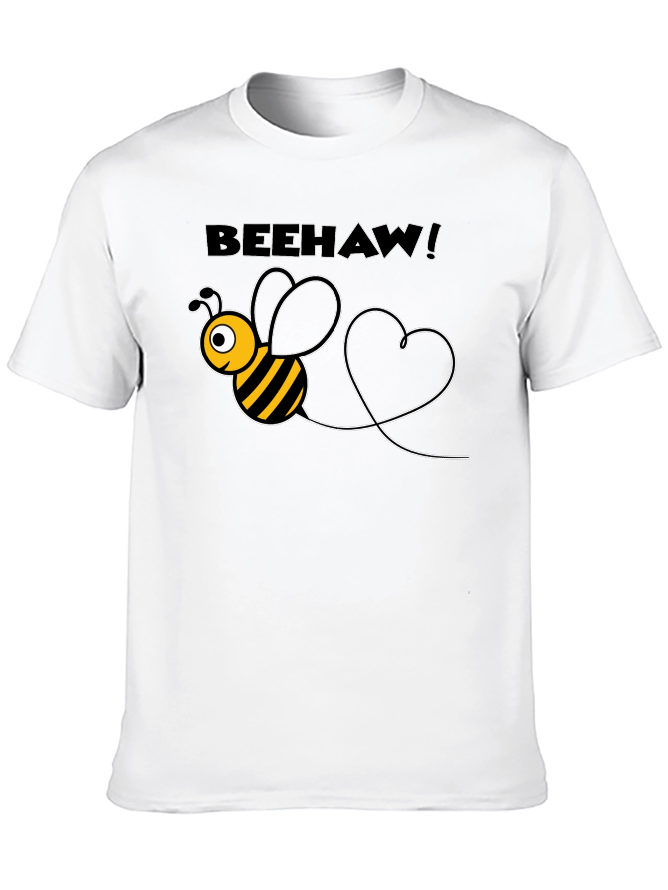 Beehaw! Black T-Shirt with Cartoon Bee Graphic