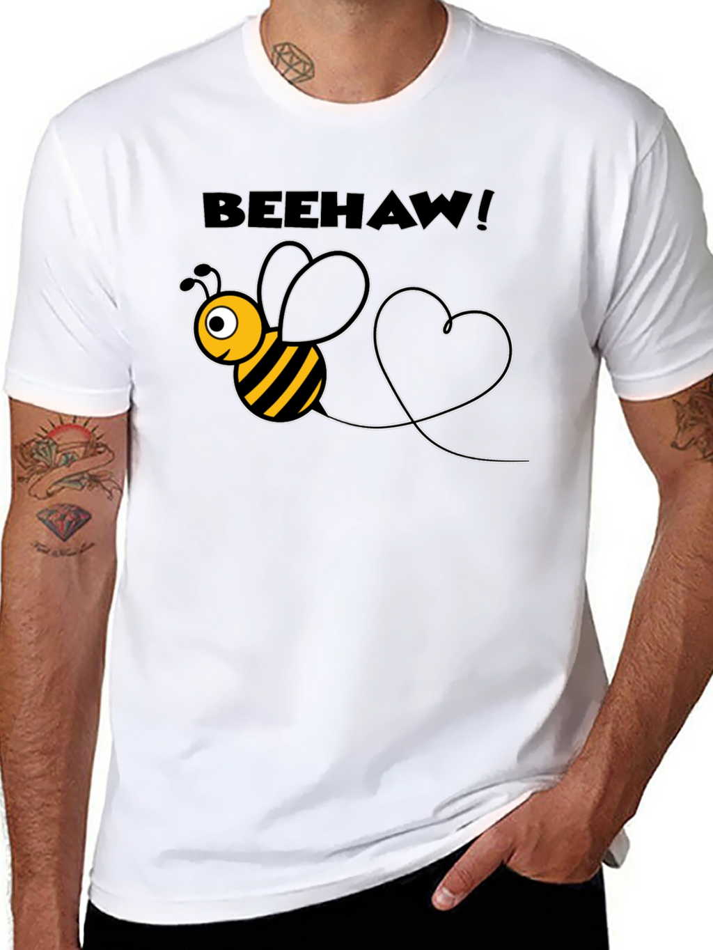 Beehaw! Black T-Shirt with Cartoon Bee Graphic