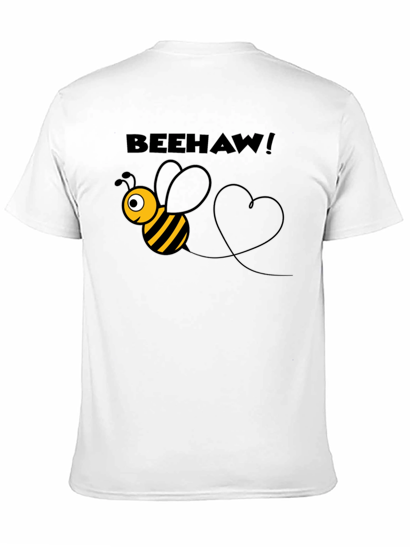 Beehaw! Black T-Shirt with Cartoon Bee Graphic