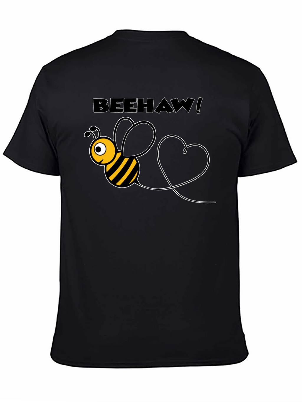 Beehaw! Black T-Shirt with Cartoon Bee Graphic