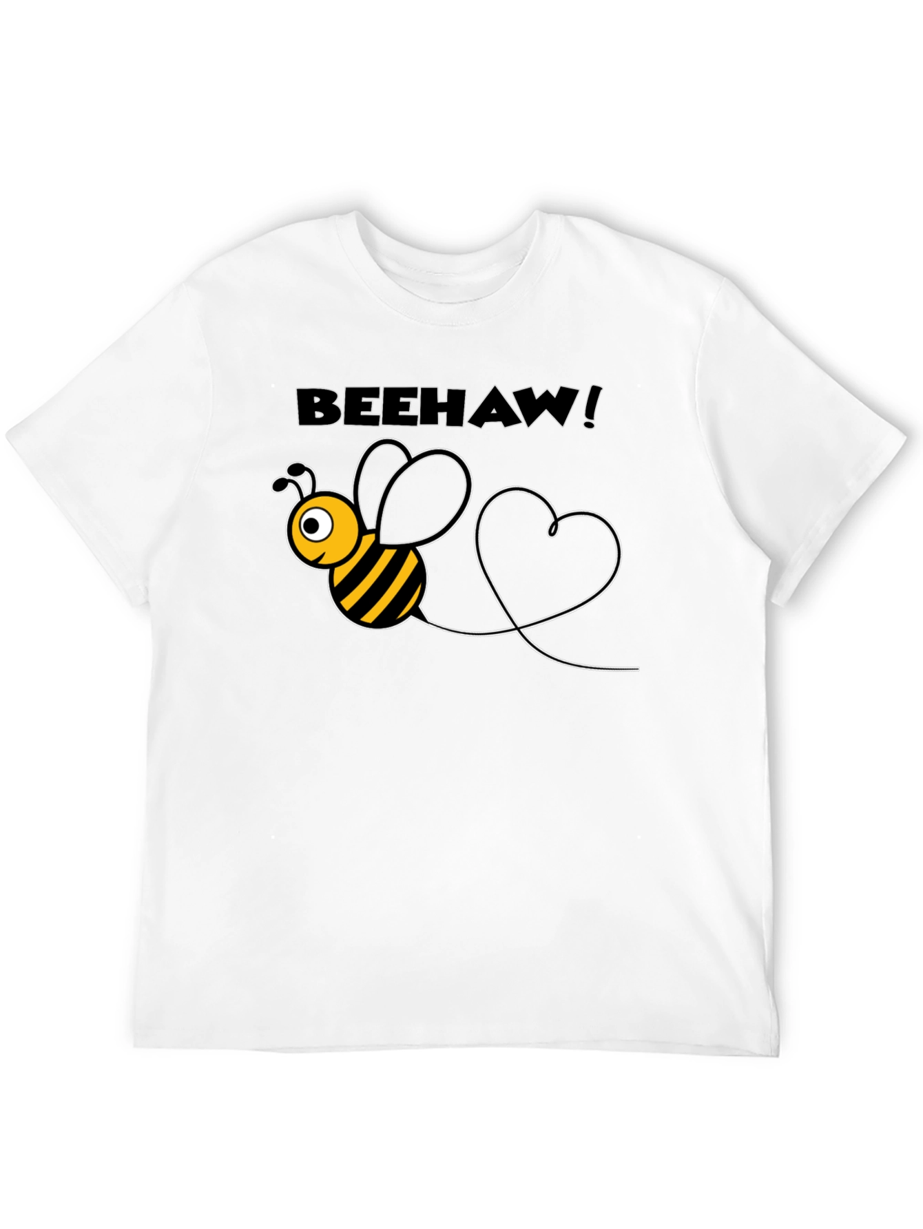 Beehaw! Black T-Shirt with Cartoon Bee Graphic