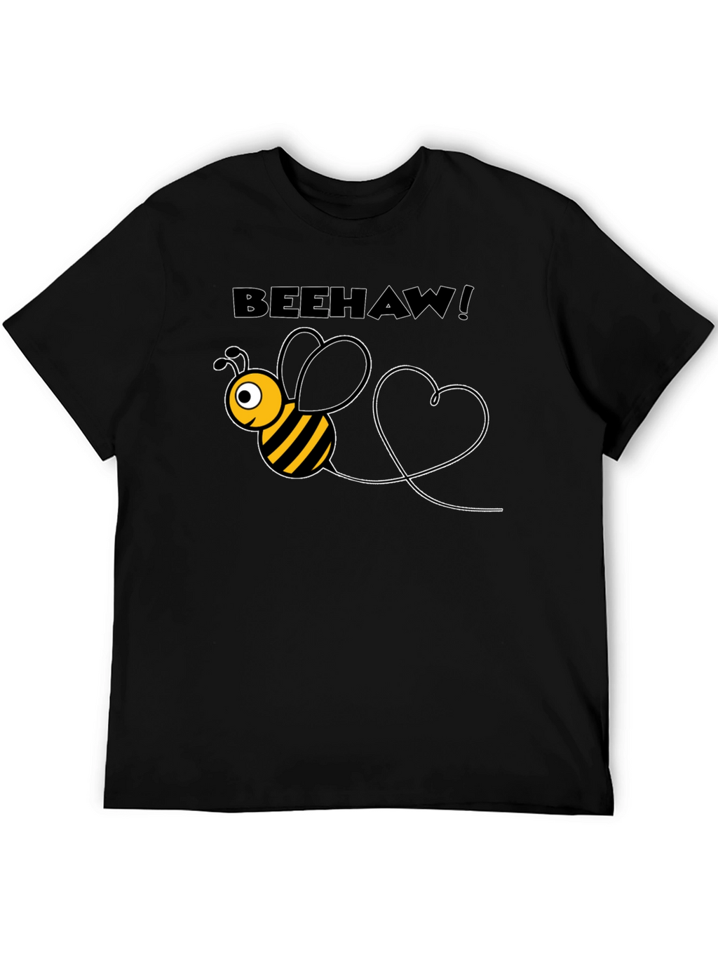 Beehaw! Black T-Shirt with Cartoon Bee Graphic