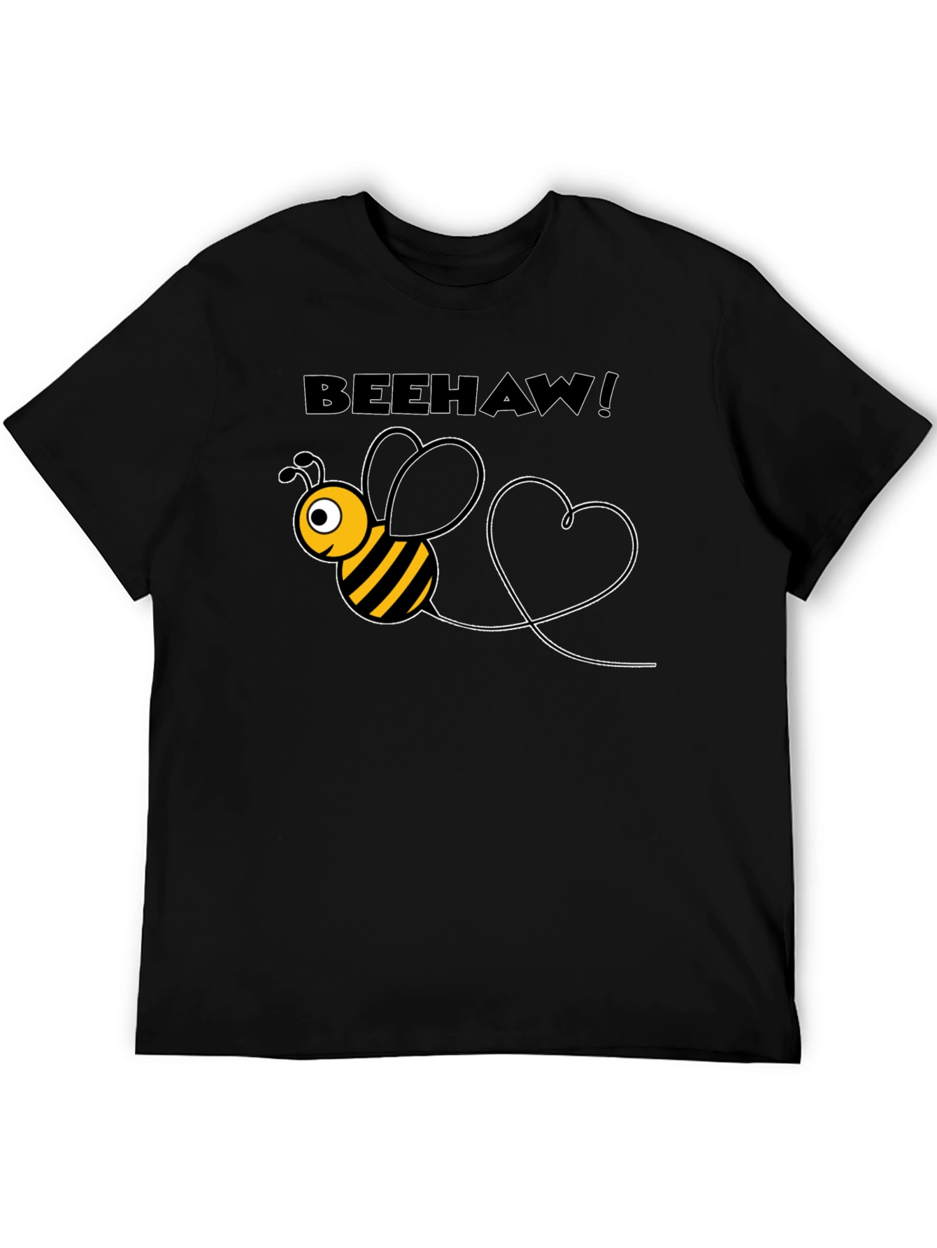 Beehaw! Black T-Shirt with Cartoon Bee Graphic