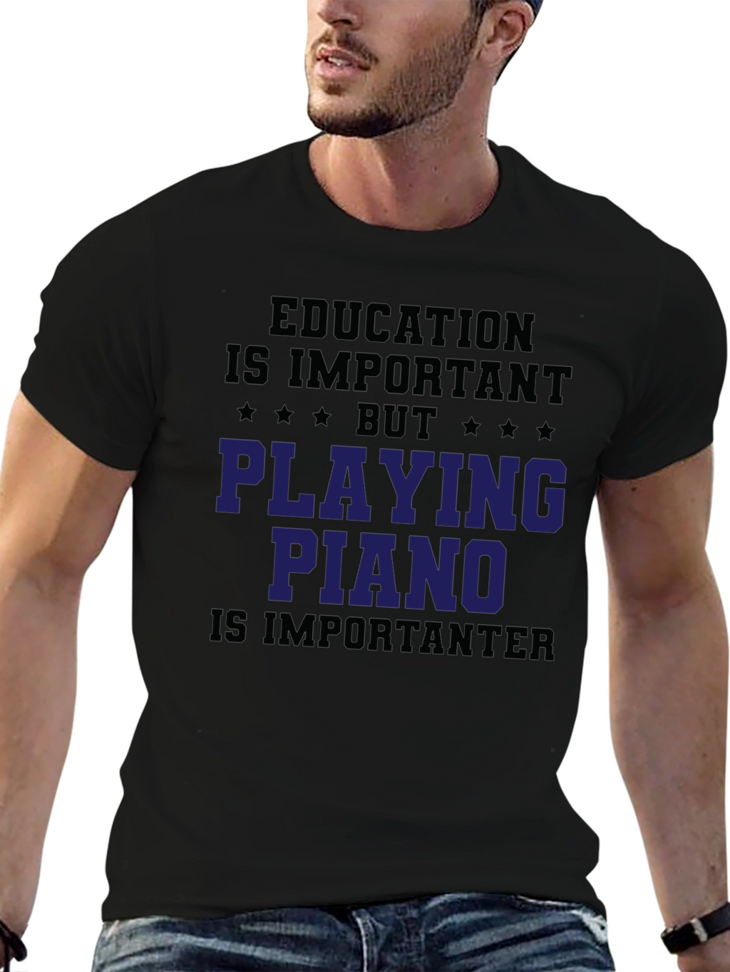 Education vs. Piano T-Shirt - Play Hard!