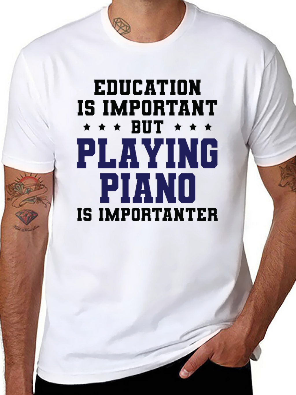 Education vs. Piano T-Shirt - Play Hard!