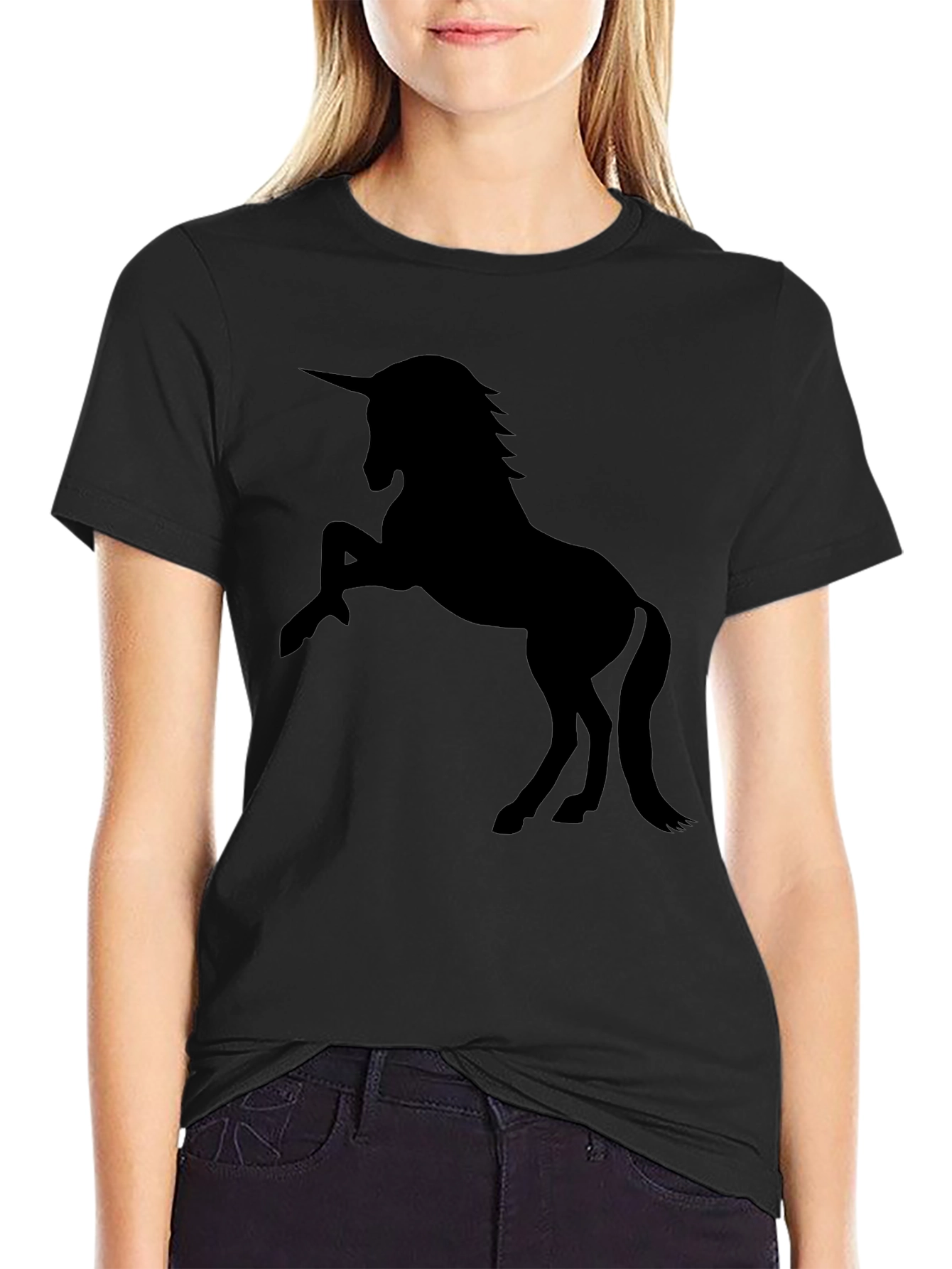 Unicorn Silhouette Graphic Tee - Black Cotton T-Shirt
