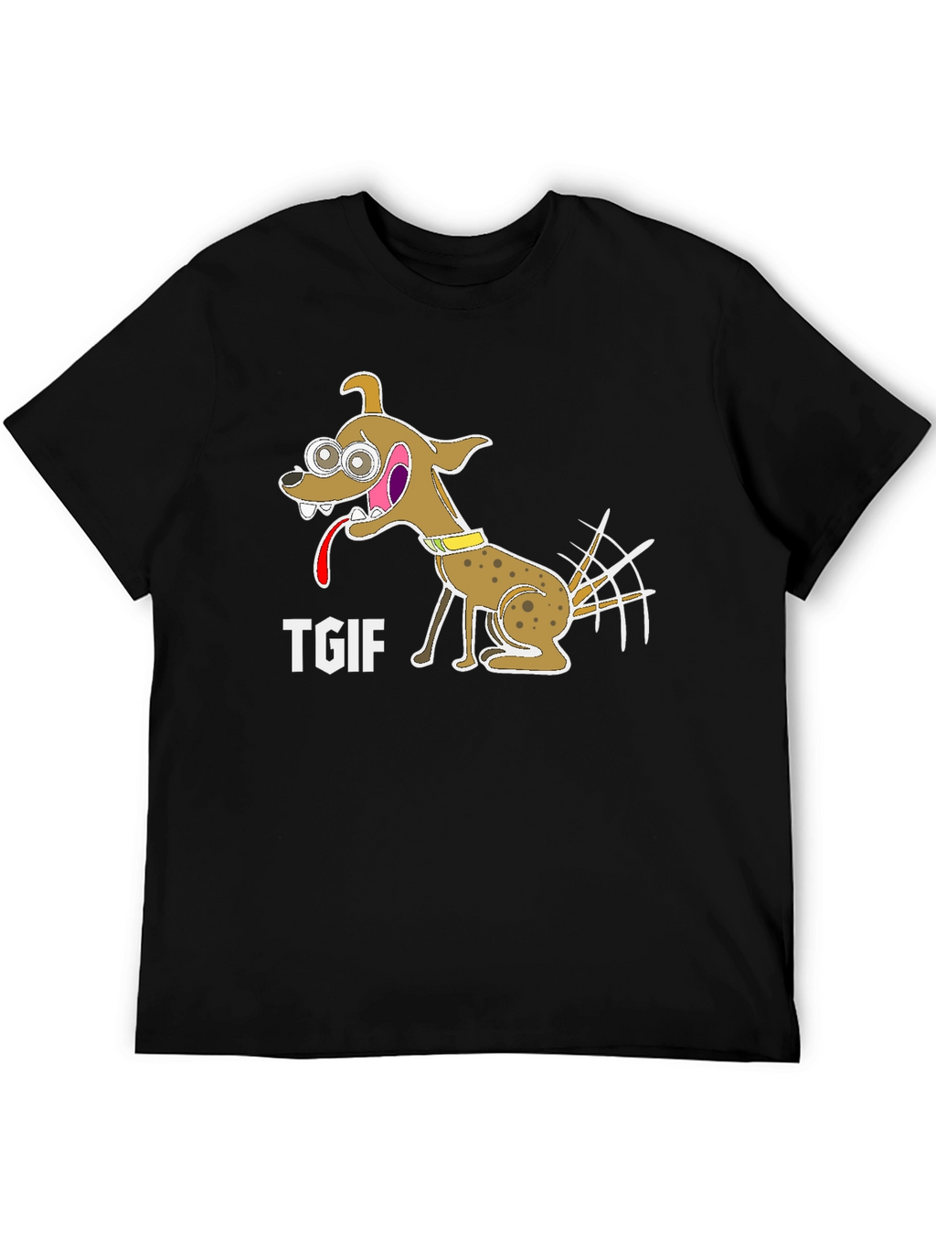 TGIF Cartoon Dog Graphic Black T-Shirt
