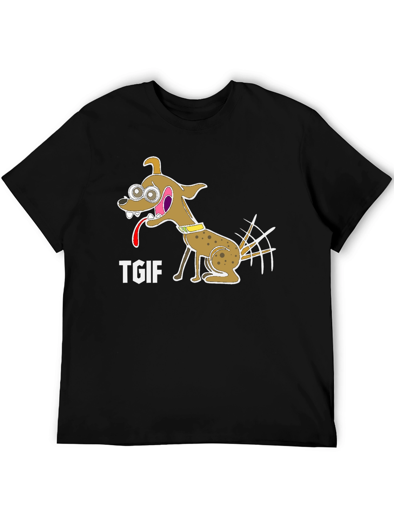 TGIF Cartoon Dog Graphic Black T-Shirt