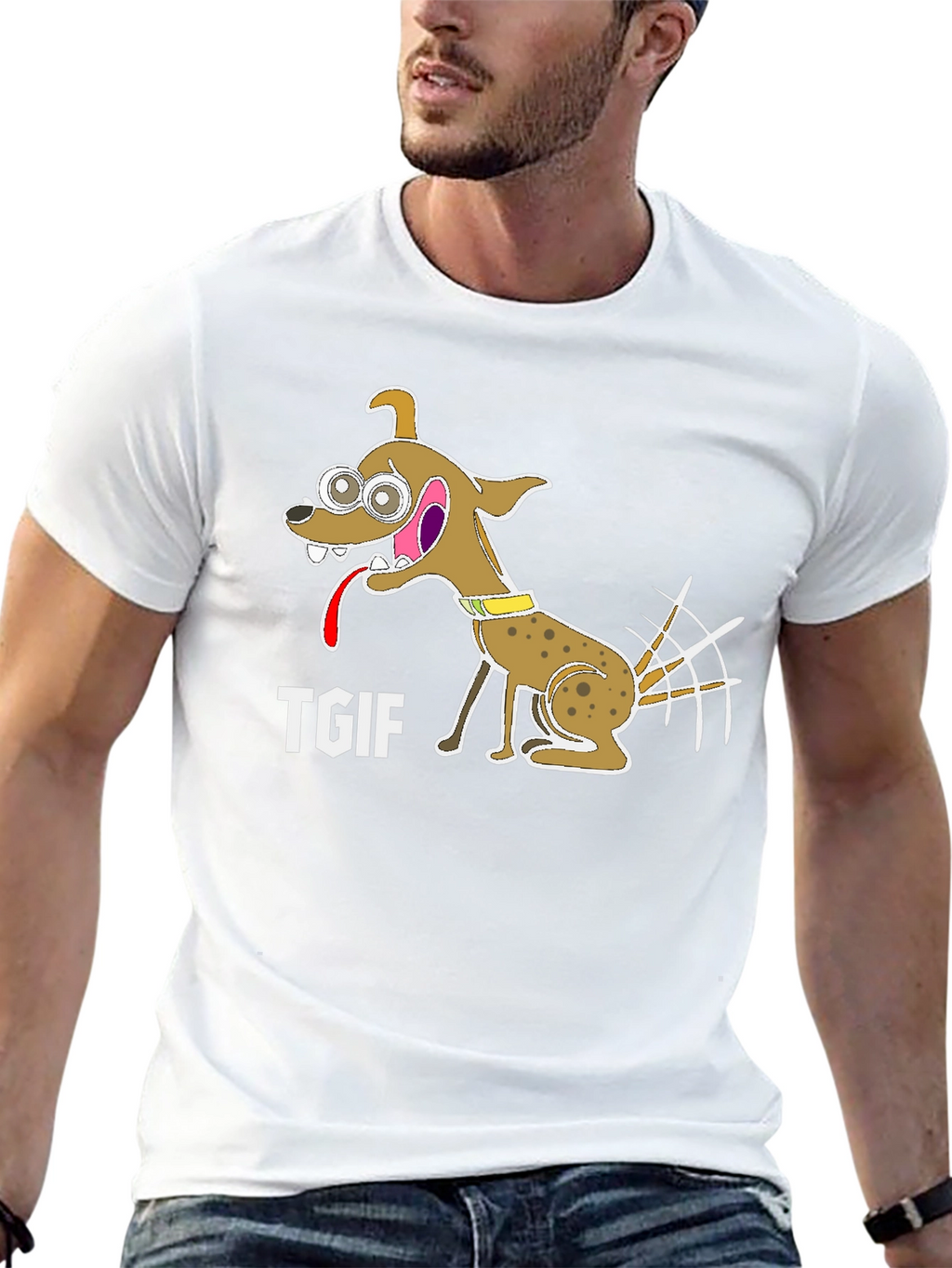 TGIF Cartoon Dog Graphic Black T-Shirt