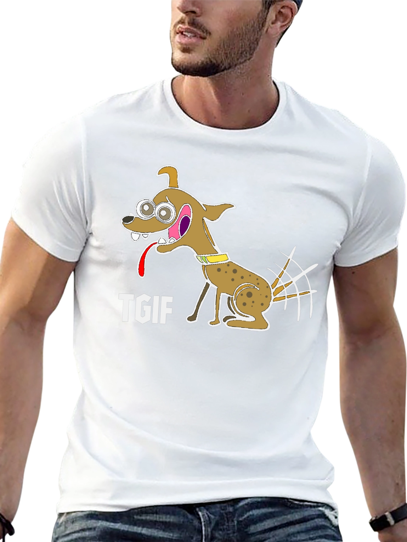 TGIF Cartoon Dog Graphic Black T-Shirt