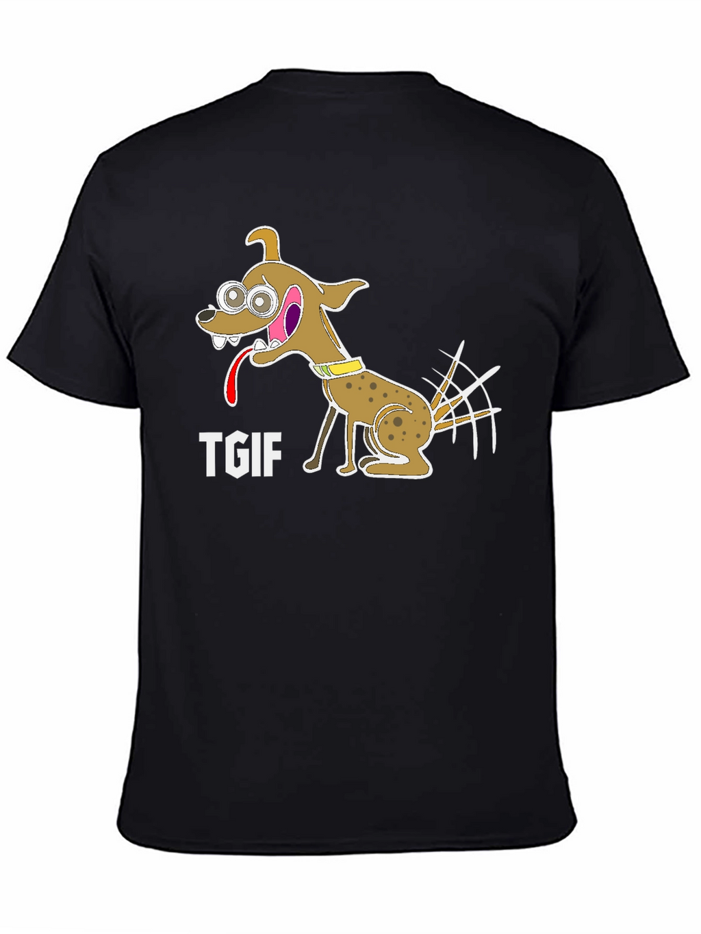 TGIF Cartoon Dog Graphic Black T-Shirt