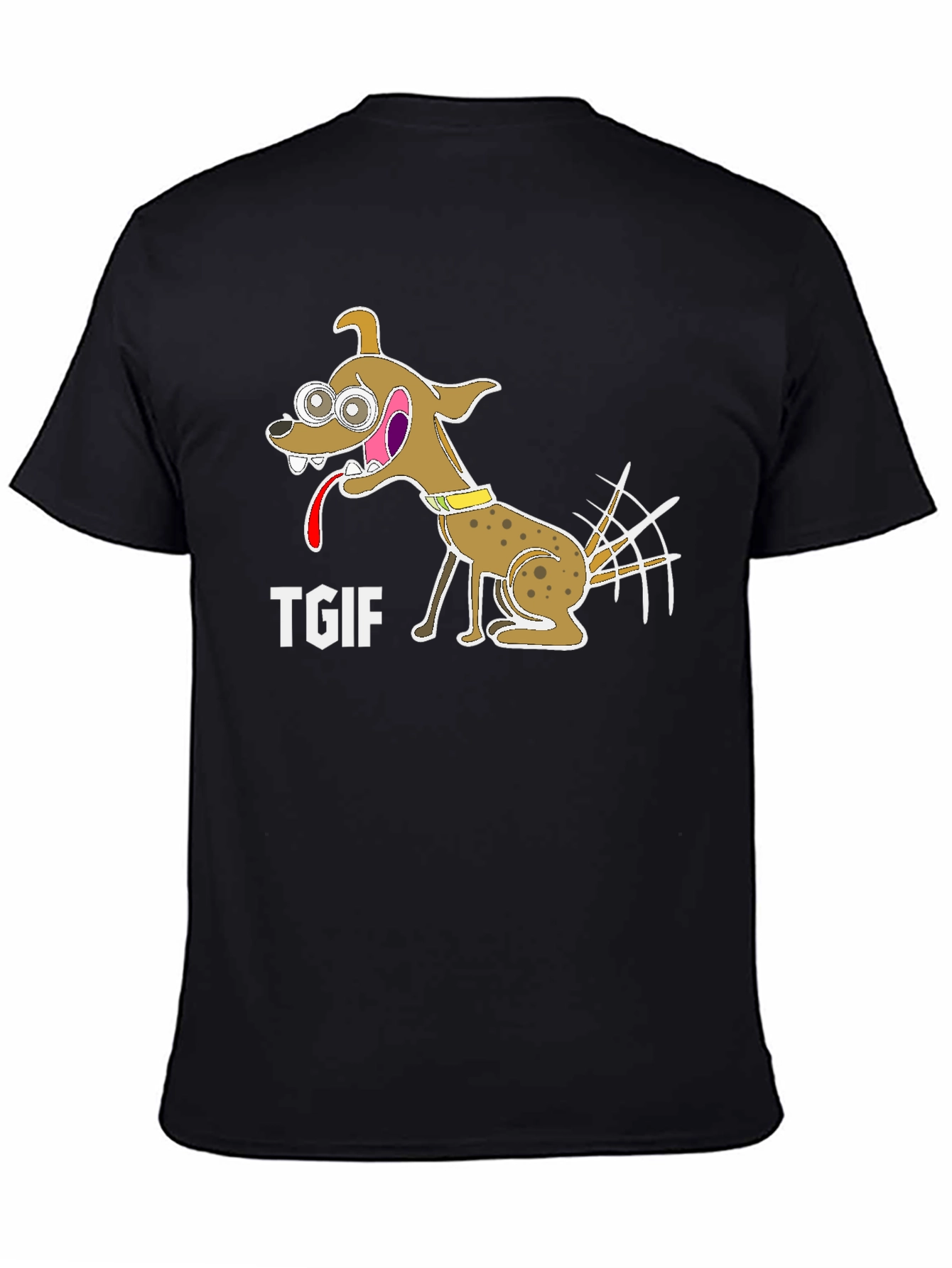 TGIF Cartoon Dog Graphic Black T-Shirt