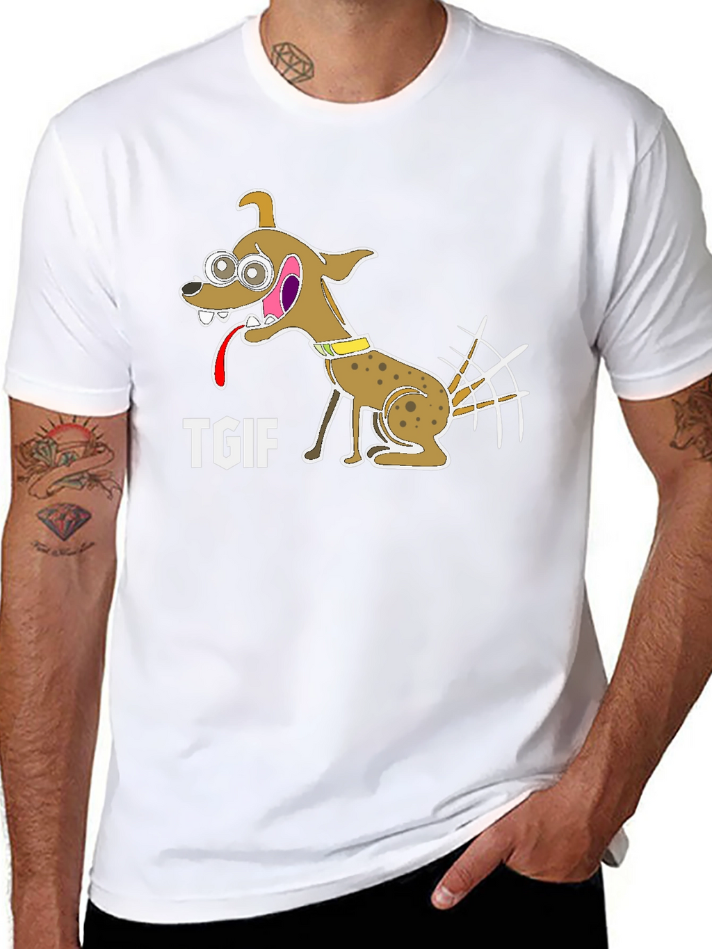 TGIF Cartoon Dog Graphic Black T-Shirt