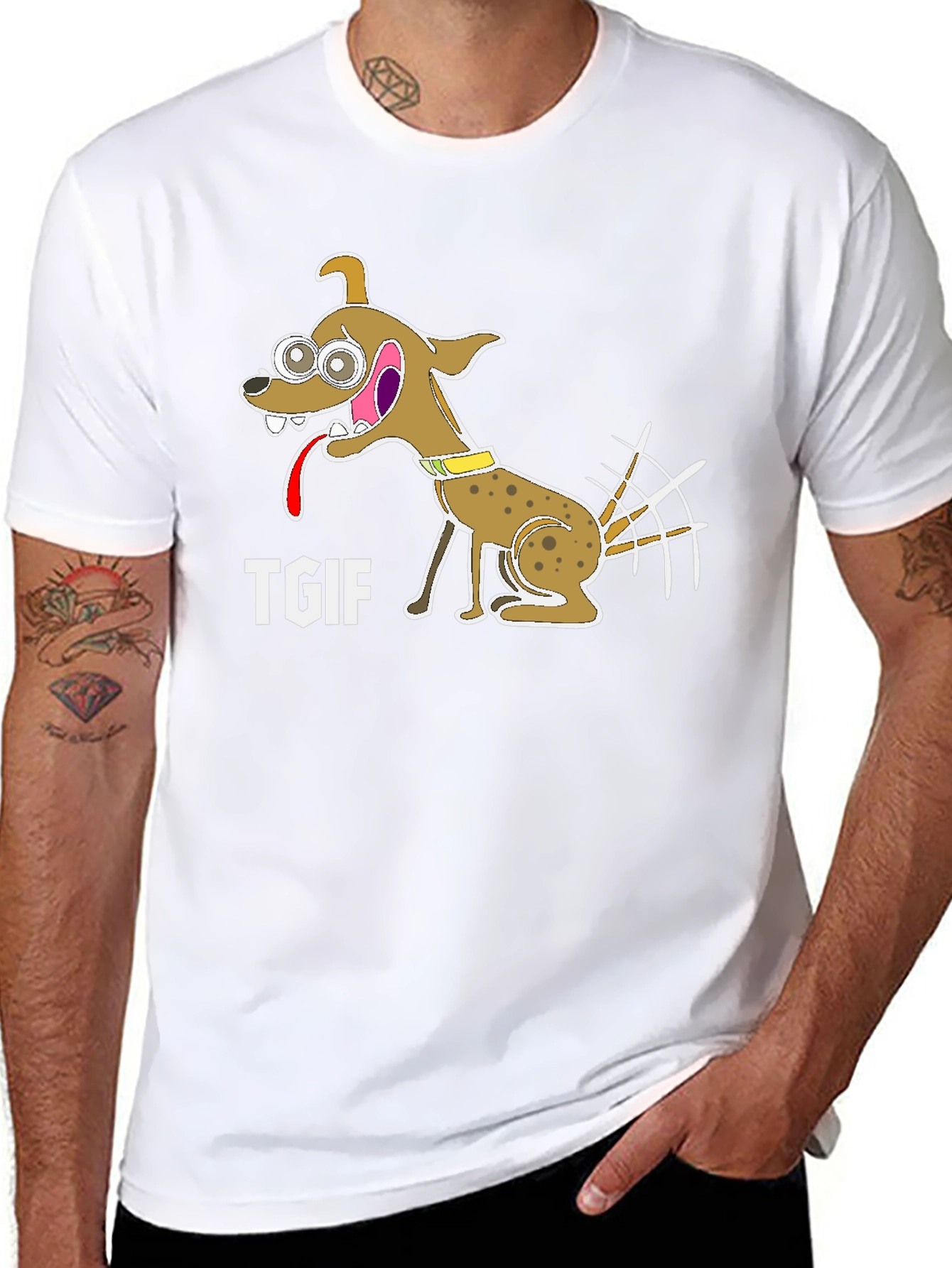 TGIF Cartoon Dog Graphic Black T-Shirt