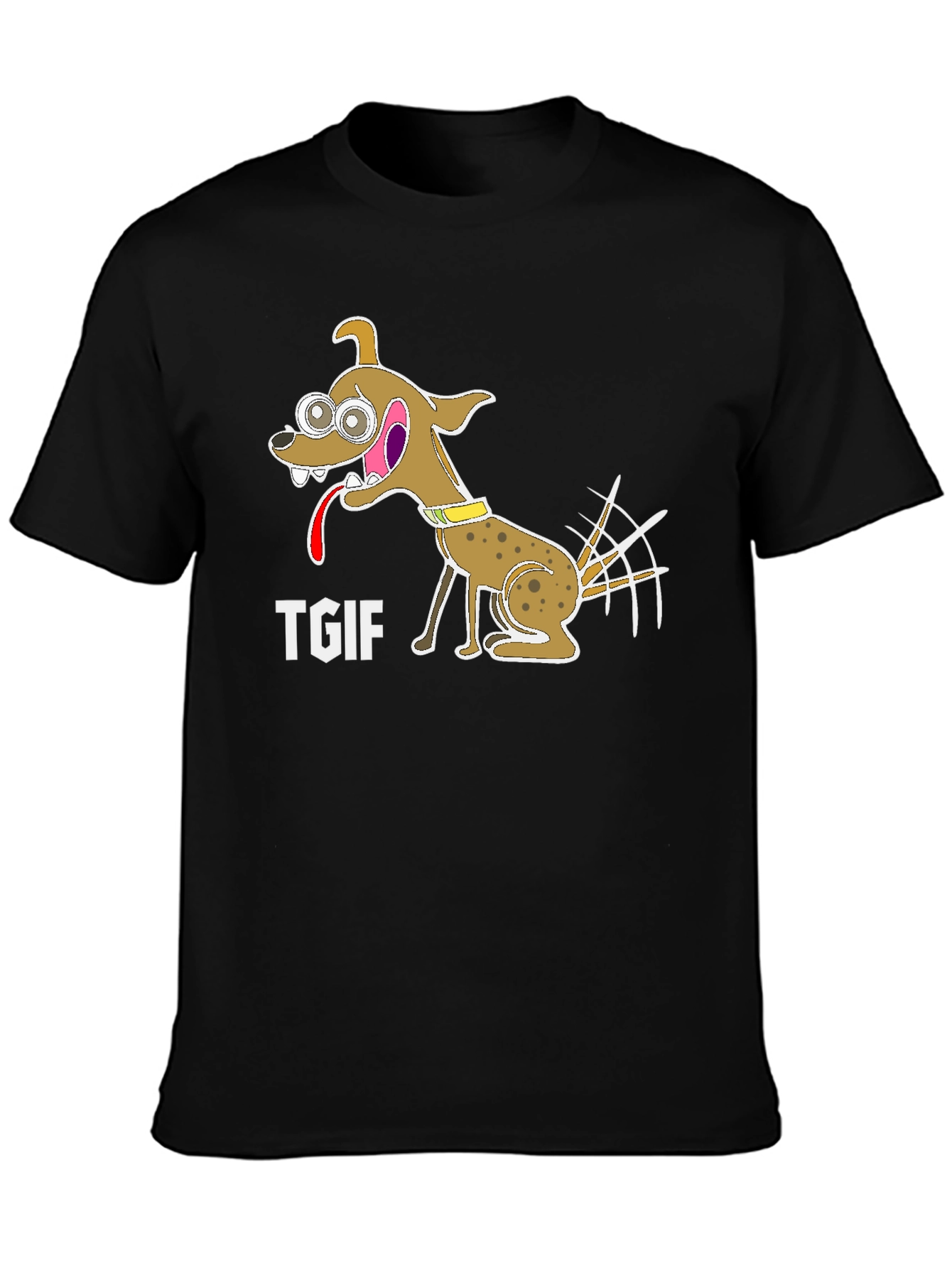 TGIF Cartoon Dog Graphic Black T-Shirt
