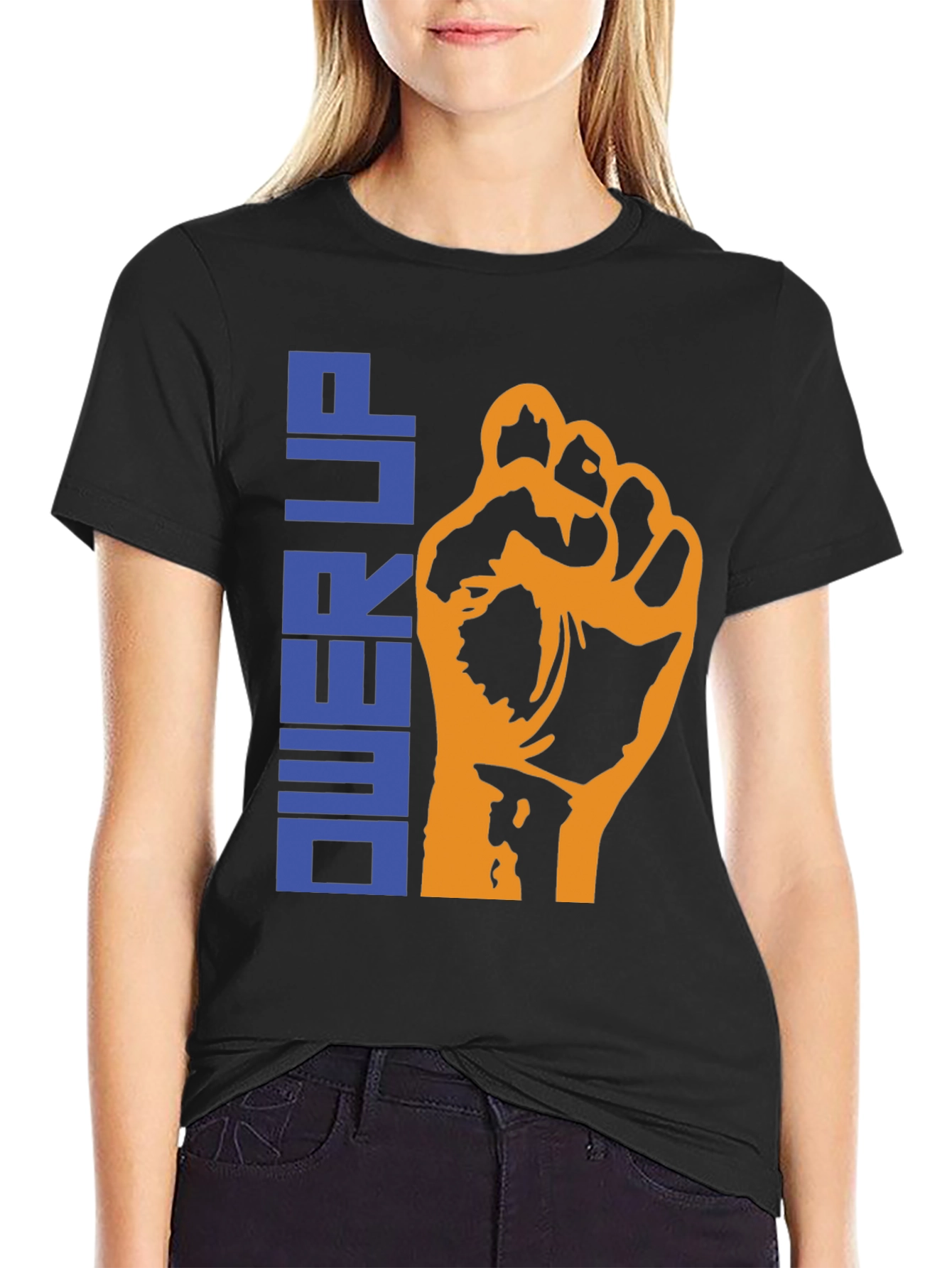 Power Up Graphic Tee - Black Cotton T-Shirt