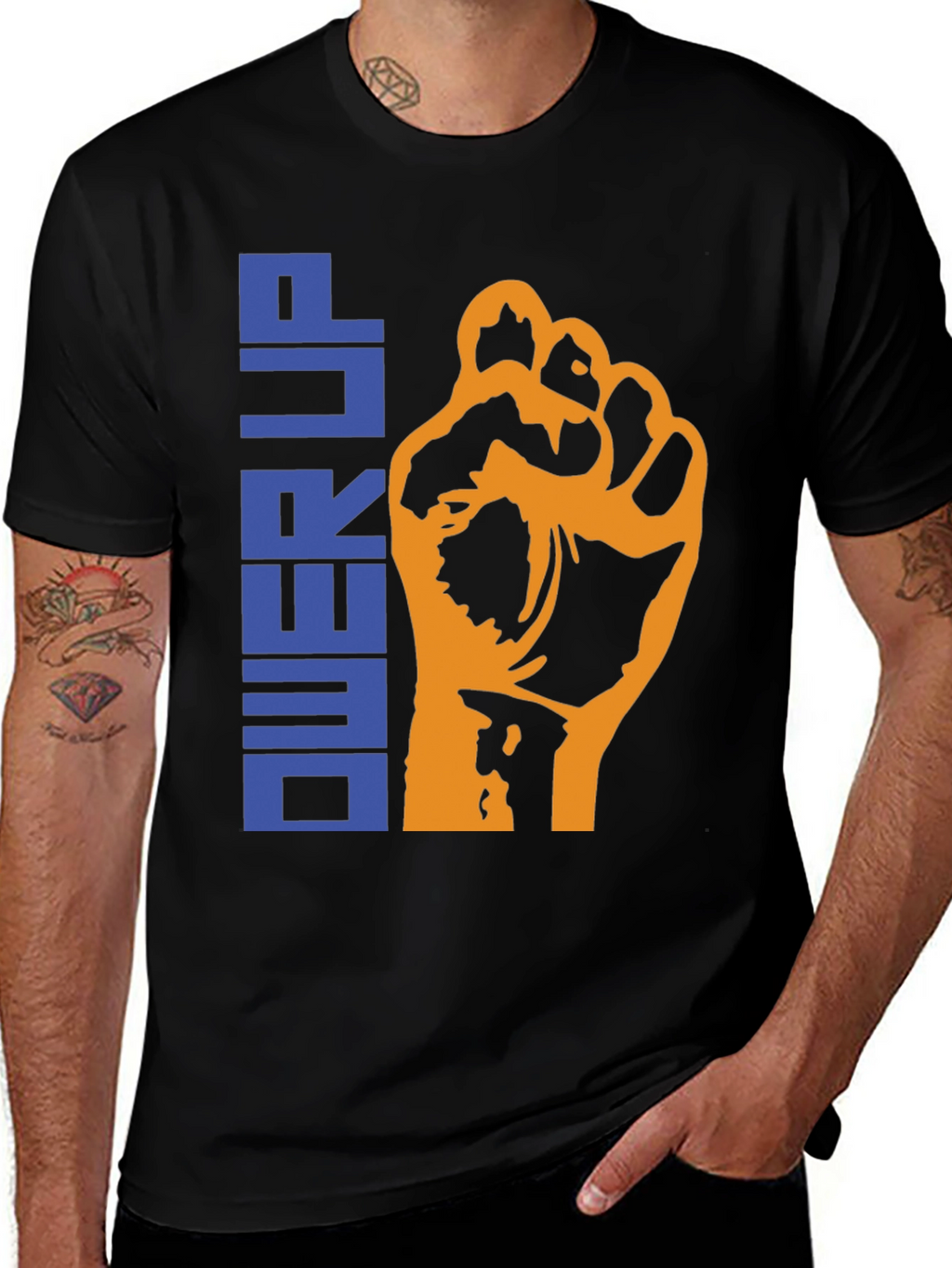Power Up Graphic Tee - Black Cotton T-Shirt