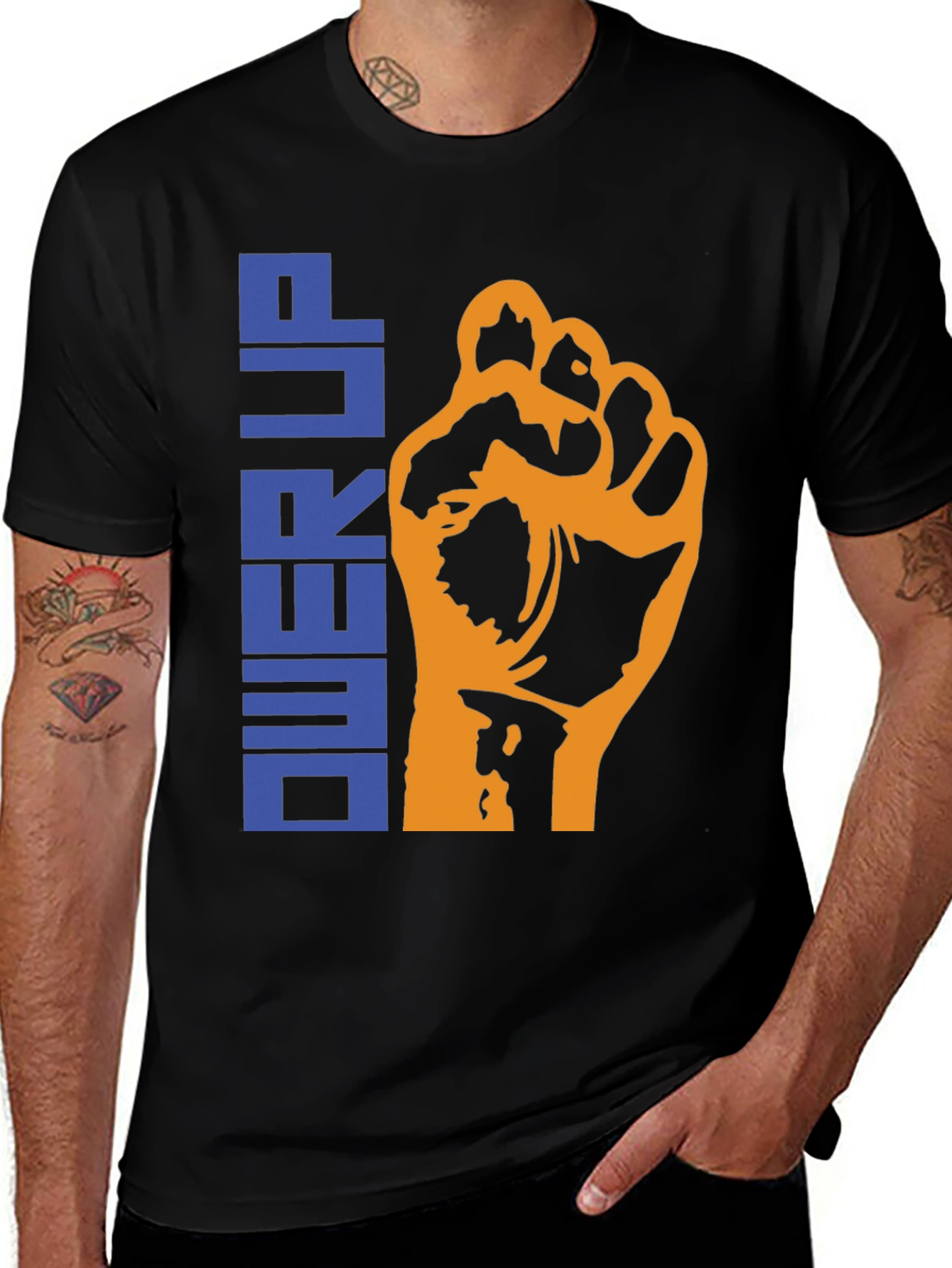 Power Up Graphic Tee - Black Cotton T-Shirt