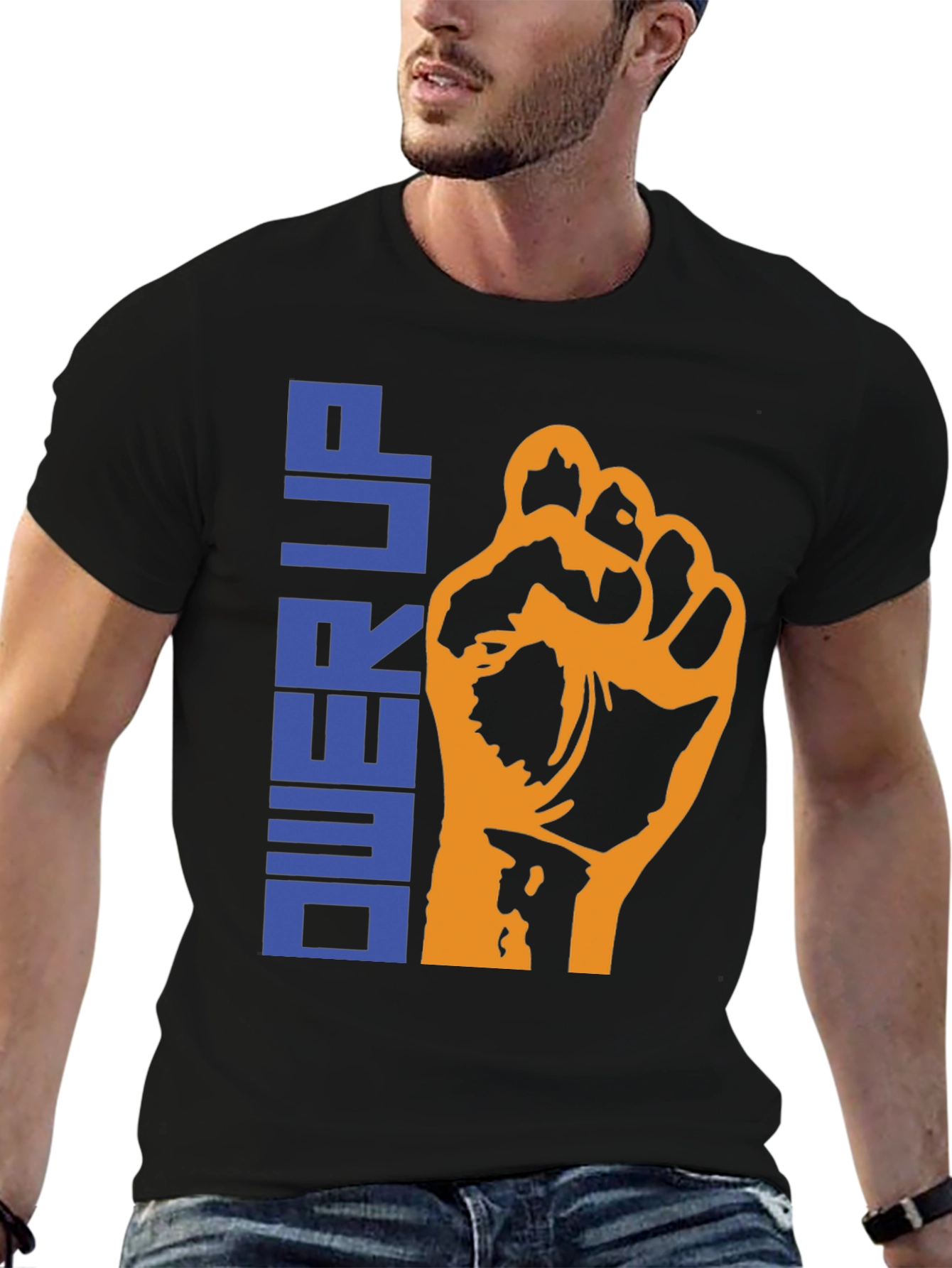 Power Up Graphic Tee - Black Cotton T-Shirt