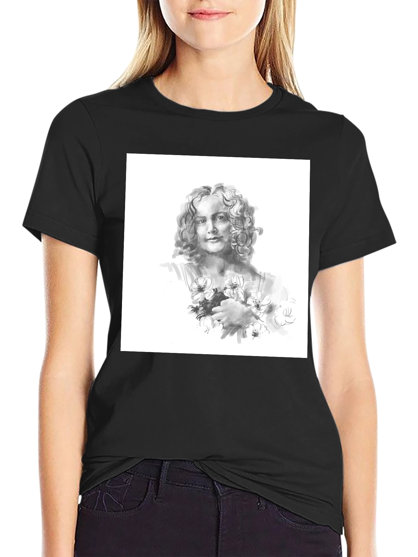 Artistic Woman Portrait Black T-Shirt