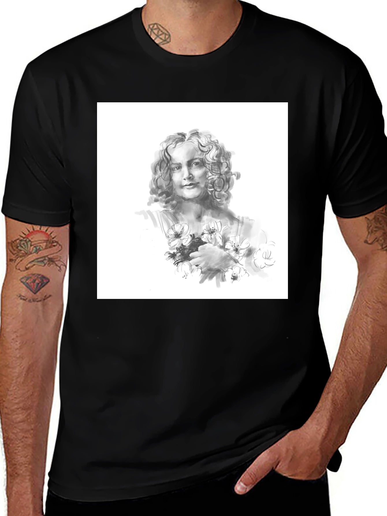 Artistic Woman Portrait Black T-Shirt