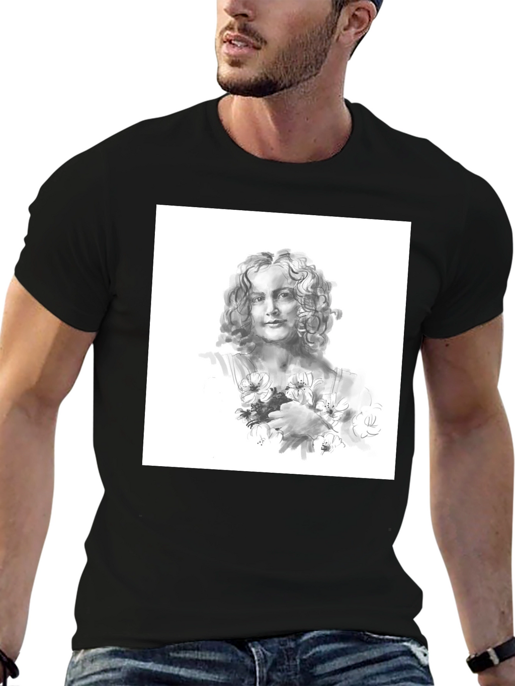 Artistic Woman Portrait Black T-Shirt
