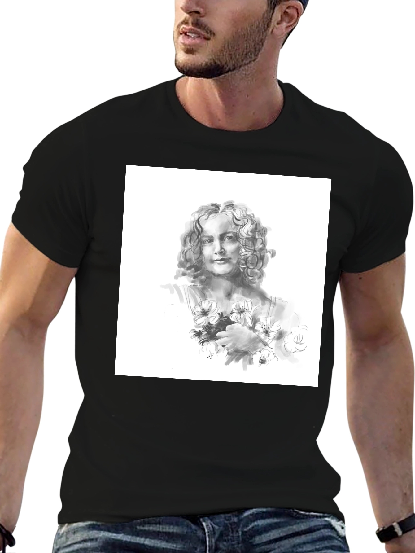 Artistic Woman Portrait Black T-Shirt