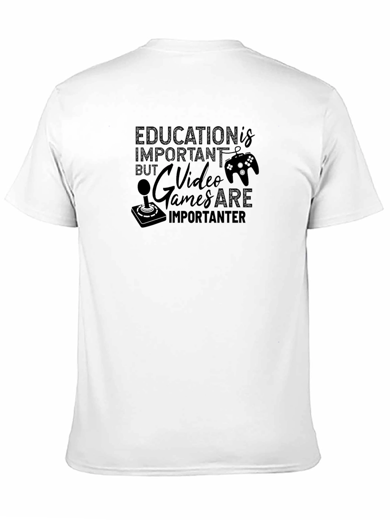 Education vs Video Games Graphic T-Shirt - Black